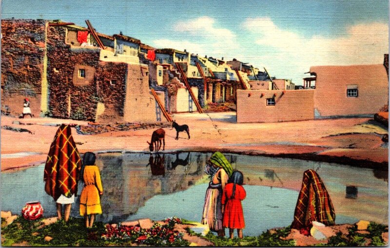 USA Pueblo Of Acoma The Sky City South Of Laguna New Mexico Linen Postcard 09.62