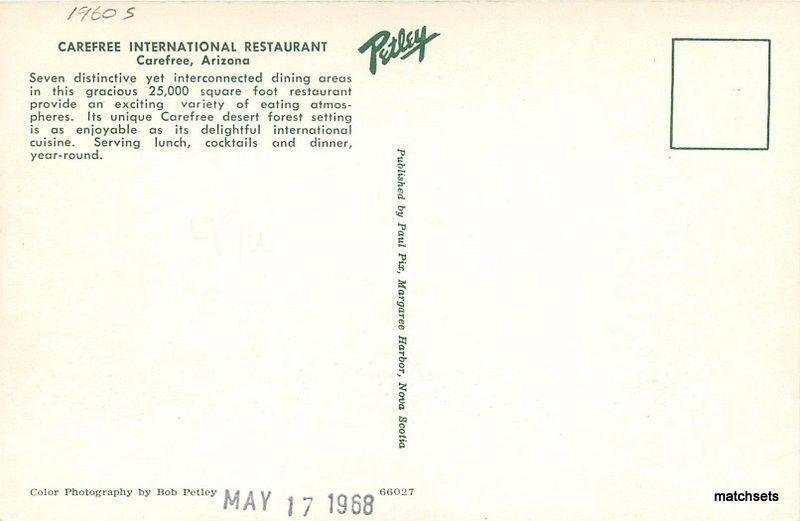 1960s Carefree International Restaurant Arizona Petley postcard 5435