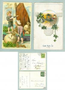 Sweden. 2 Old New Year Card.Postal Used. See Description