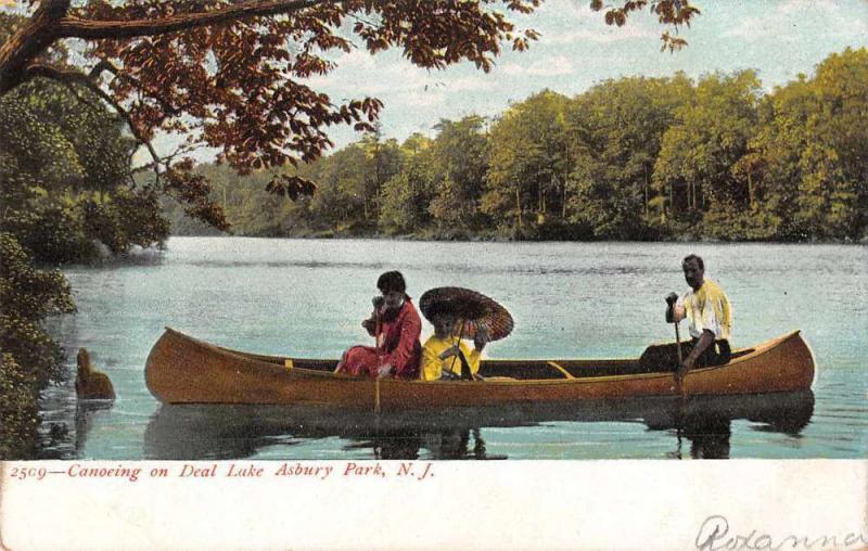 Asbury Park New Jersey men woman canoeing Deal Lake antique pc Z25781