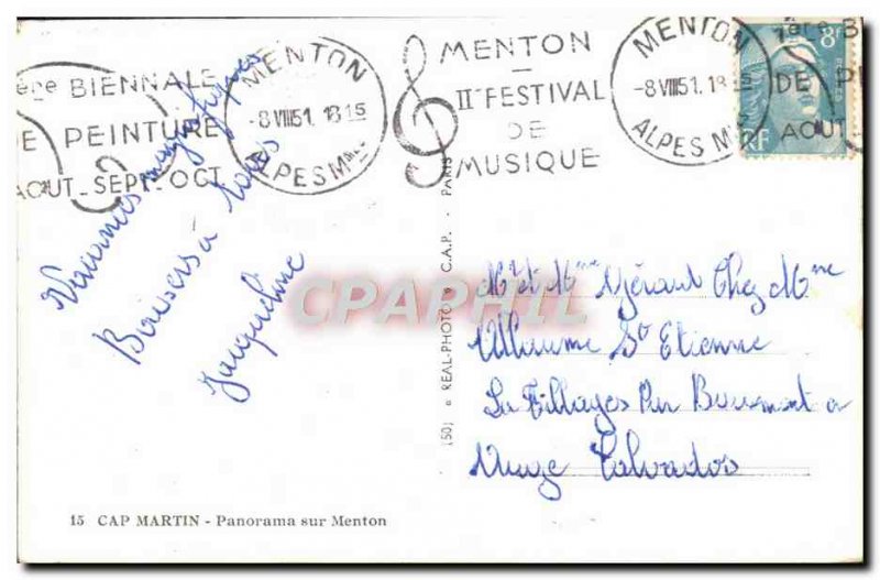 Old Postcard Cap Martin Menton Pnorama