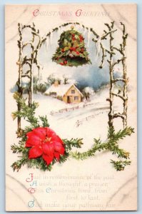 Wolf Postcard Christmas Greeting Holly Berries Bell Covered Berries Winter