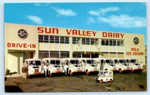 SAN FRANCISCO, CA ~ Milkmen SUN VALLEY DAIRY Milk Trucks & Mini c1960s  Postcard