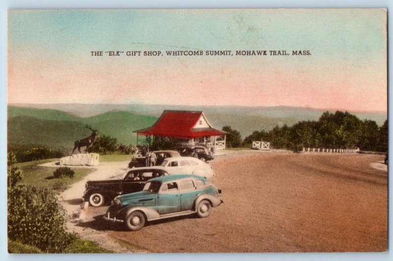 Mohawk Trail Massachusetts Postcard Elk Gift Shop Whitcomb Summit c1940 Vintage