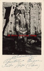 Native American Hopi Indian, RPPC, Burton Bear Onsae in Full Dress Costume, AZ