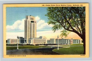 Bethesda MD-Maryland, United States Naval Hospital, Linen c1949 Postcard