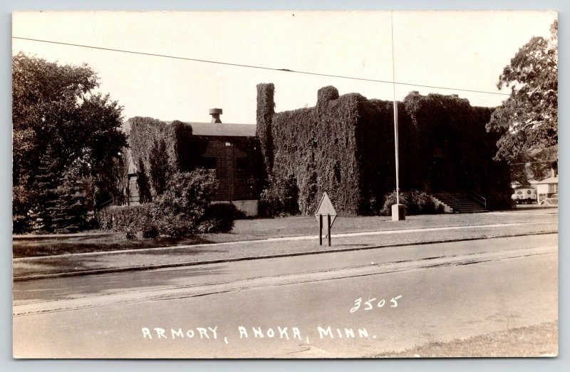 Anoka Minnesota~Ivy Covered National Guard Armory~Before Tornado~c1935 RPPC 