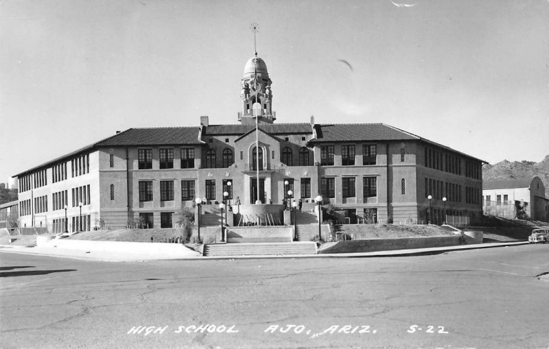 RPPC High School AJO, AZ Street Scene c1940s Vintage Photo Postcard