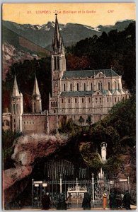 La Basilique et la Grotte Lourdes France Catholic Church Minor Basilica Postcard