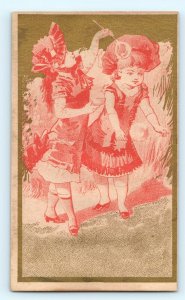 c1880s Gold Red Victorian Children Girls Baby Nest Stock Trade Card LOT of 4 C13