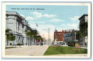 c1920 Grand Avenue East From 9th St. Classic Car Milwaukee Wisconsin WI Postcard