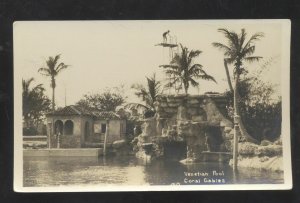 RPPC CORAL GABLES FLORIDA VENETIAN POOL PALM TREES REAL PHOTO POSTCARD