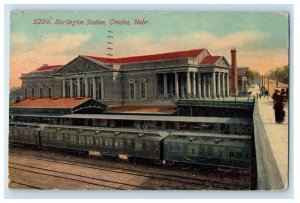 1912 Burlington Train Station Railroad Depot Omaha Nebraska NE Antique Postcard