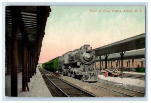 c1910's Locomotive Train And Union Station Depot Albany New York NY Postcard 