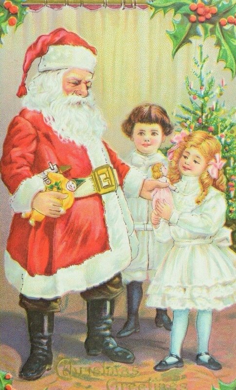 C.1900-10 Embossed Santa Claus Children Cute Christmas Tree Vintage Postcard F56