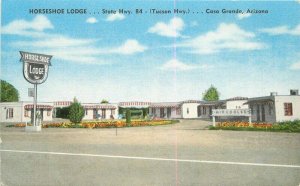 Arizona Casa Grande Horseshoe Lodge Shaul Kropp linen roadside Postcard 22-1728