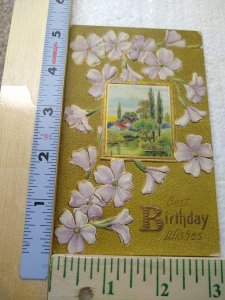 M-0036 Embossed Flower & Rural Scene Print Greeting Card Best Birthday Wishes