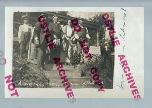 St. John NORTH DAKOTA RPPC 1909 FISHING CATCH Fish MEN POSING nr Rolla Belcourt