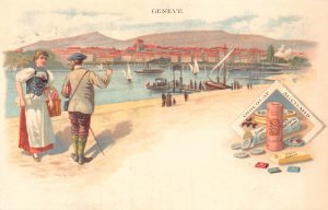 Advertising Chocolat Suchard Switzerland Geneve Geneva Boats postcard B978