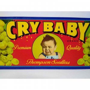 Cry Baby Grapes Fruit Crate Label Original Vintage Child Weeping 1950s