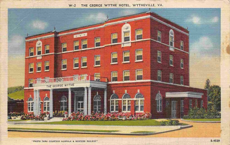 George Wythe Hotel Wytheville Virginia 1944 linen postcard