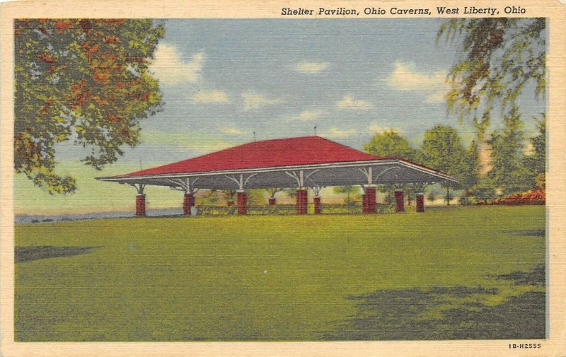 West Liberty Ohio 1940s Postcard Shelter Pavilion Ohio Caverns 