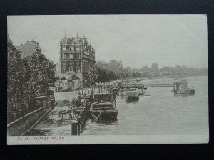 London PUTNEY WHARF showing Working Barge & STAR & GARTER HOTEL c1905 Postcard