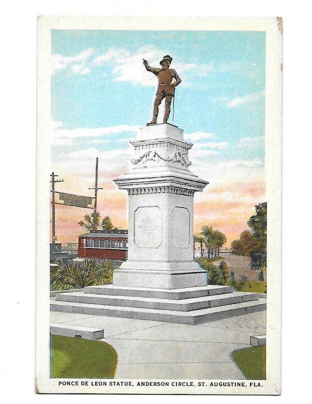 Statue of Ponce de  Leon Anderson Circle & Trolley St Augustine Florida