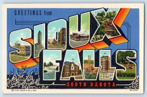 Sioux Falls South Dakota SD Postcard Large Letter Greetings Landmarks c1940's