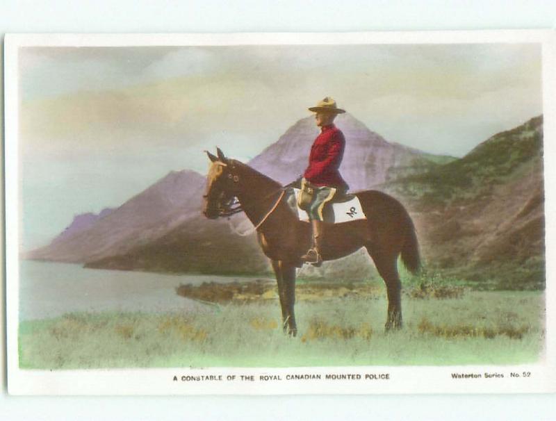 old rppc RCMP MOUNTIE MOUNTED POLICE Waterton Park - Near Lethbridge AB W0812