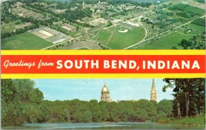 Postcard IN South Bend Air View University of Notre Dame Golden Dome 1950s V212