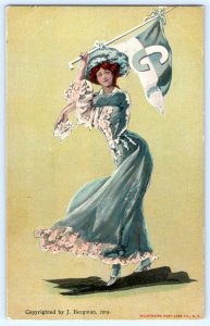 1905 COLUMBIA UNIVERSITY CHEERLEADER GIRL J BERGMAN PENNANT POSTCARD