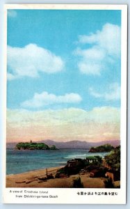 Enoshima Island from Shichiri-ga-hama Beach JAPAN Postcard