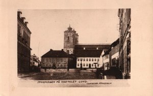 VINTAGE POSTCARD STORTOREGT AND CATHEDRAL SQUARE LUND SWEDEN SERRATED