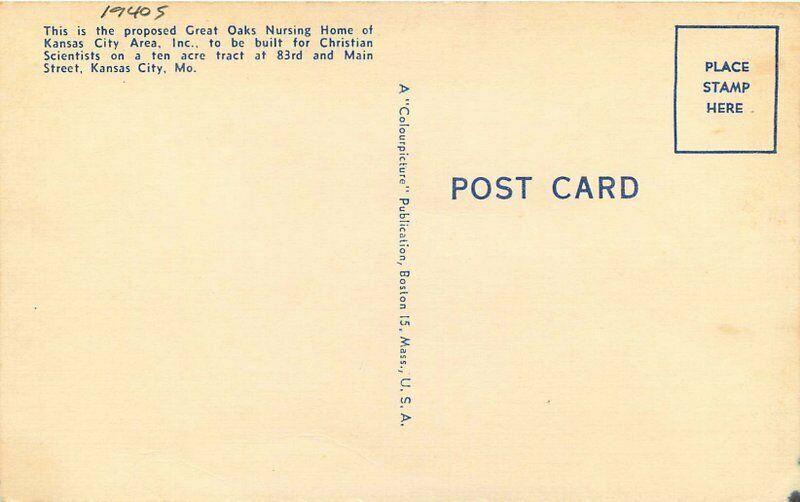 Kansas City Missouri Nursing home Christian Scientists 1940s Postcard 3815