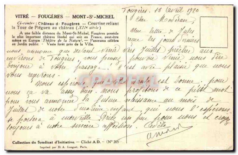 Old Postcard Fougeres Mont S Michael Glass