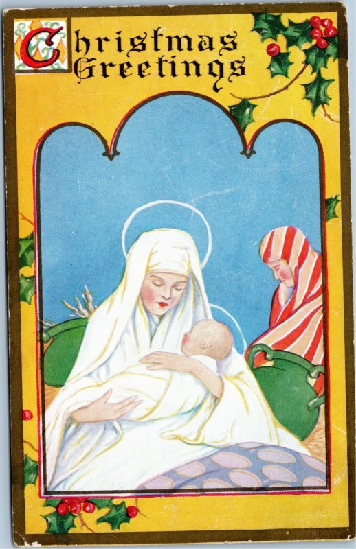 postcard Christmas Greetings - Madonna and Child - Mary Jesus - Whitney Made