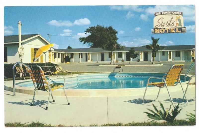 Birdseye View Miami Beach Florida Sands Motel roadside 1950s Postcard pool  7795