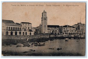 c1910 Torre Da Matriz E Areos Do Caes Ponta Delgada Portugal Postcard