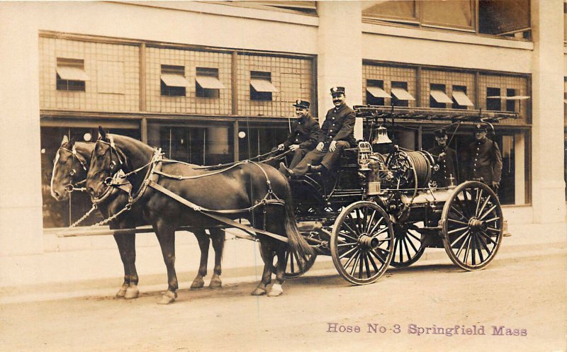 Springfield MA Horses & Wagon Hose Number Three Firemen RPPC