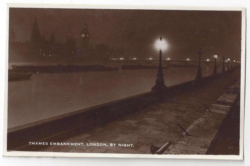 RPPC UK London Thames Embankment by Night 1937 Real Photo