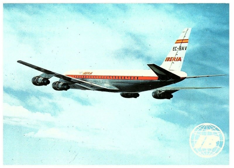 Iberia Airlines~Douglas DC-8 Turbofan~Airplane~Vintage Postcard