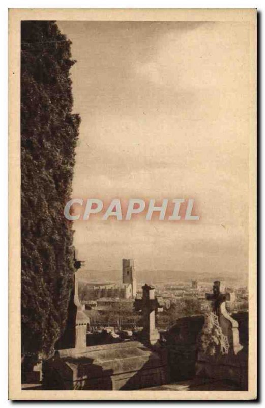 Postcard Old Church St. Vincent Carcassonne view of the cemetery