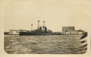 c1910 New York Leyland docks Navy Military ship Central RPPC Postcard 25-1686