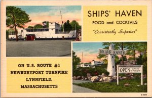 Ships Haven Food Cocktails Route 1 Turnpike Lynnfield MA Vintage Postcard R68