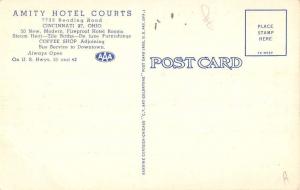 Cincinnati Ohio Amity Hotel Courts Linen Antique Postcard K29538