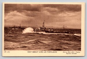 Marius Bar  French Navy Torpedo Boats Rough Seas Toulon Warship Postcard