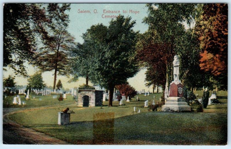 SALEM, Ohio  OH   Entrance to HOPE CEMETERY  ca 1910s   Postcard