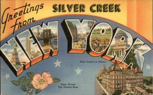 Silver Creek New York Large Letter Linen c1930-50s Vintage Postcard