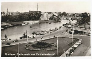 Netherlands Groningen Stationsplein met Verbindingskanaal Vintage RPPC 03.74